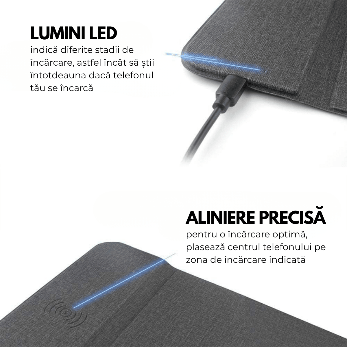 Mousepad cu Incarcator Wireless Pliabil, 2 in 1, 15W, Magsafe, Compatibil iPhone, Samsung, Huawei, Xiaomi, USB - C, Negrusmarrt.roeasyCTRL