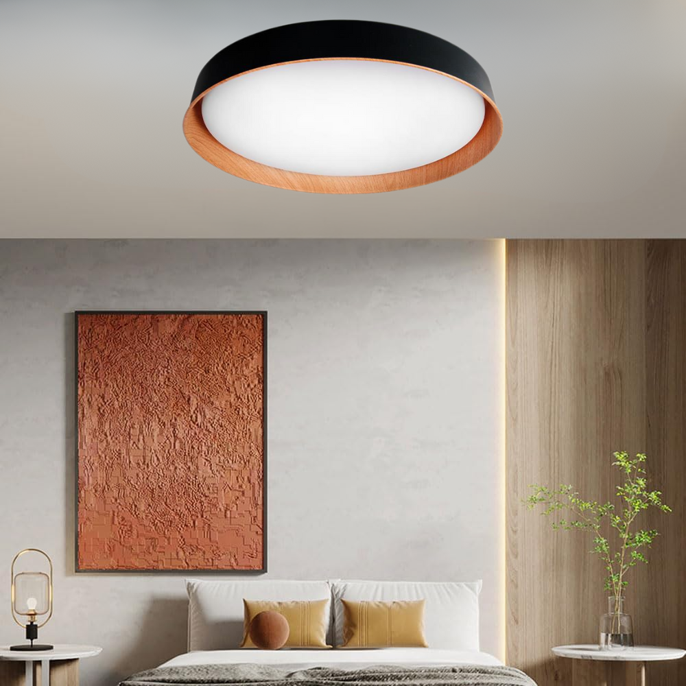 Plafoniera LED CCT cu Telecomanda, 54W, Dimabila, Negru/Lemn