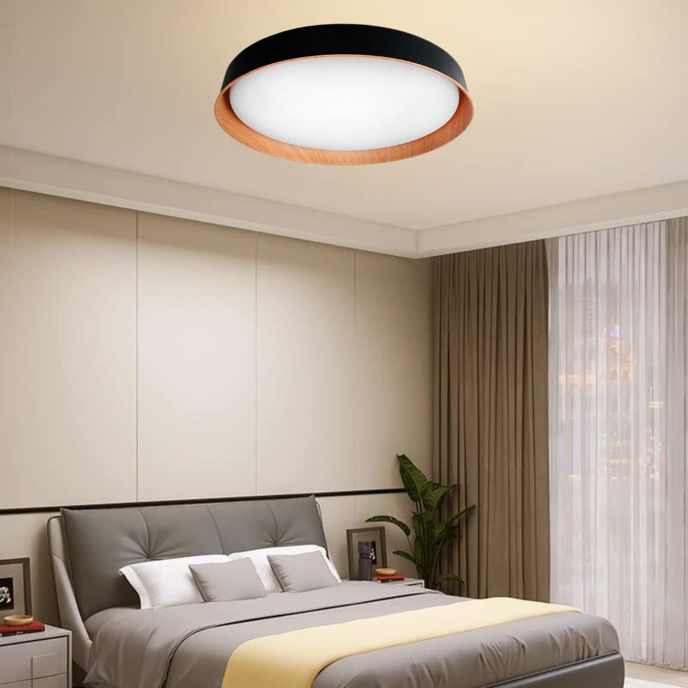 Plafoniera LED CCT cu Telecomanda, 54W, Dimabila, Negru/Lemn