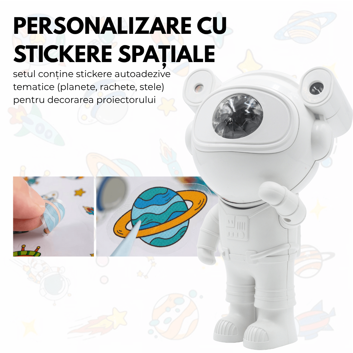 Proiector Galaxie Astronaut, Boxa Bluetooth, Lampa de veghe, Suport Magnetic Reglabil 360°, Brate Mobile, Albsmarrt.roproiectoreasyCTRL