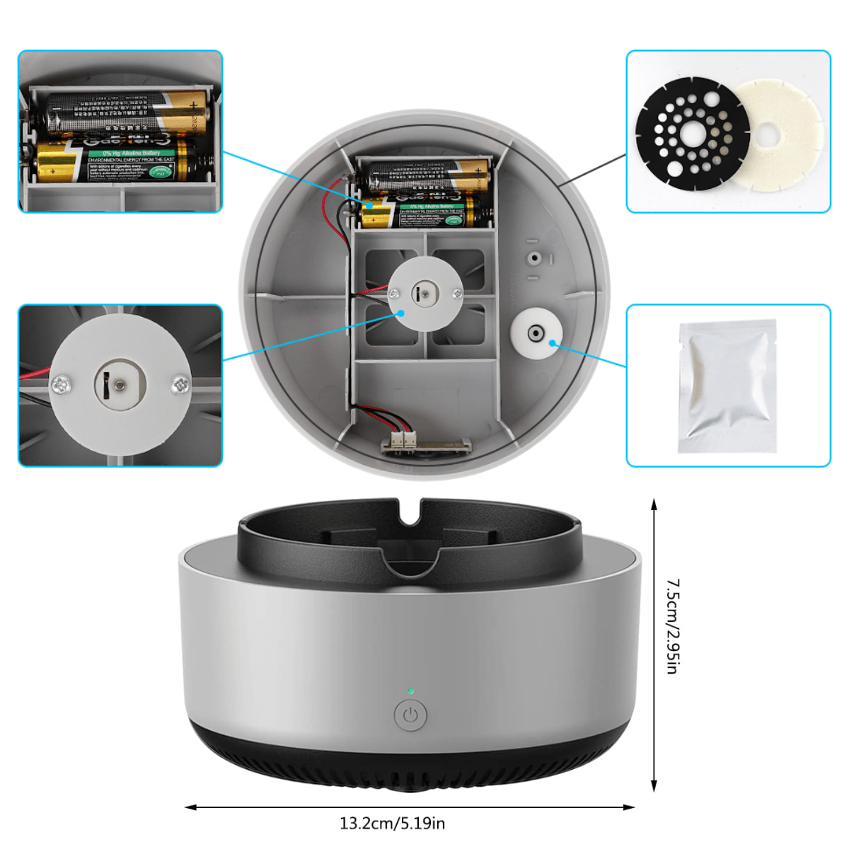 Scrumiera Electrica Multifunctionala 3 - in - 1, Aspirare Fum 360°, Purificare Aer, Tableta Odorizanta, Oprire Automata, Alimentare pe Baterii, easyCTRL®smarrt.roscrumiera electricaeasyCTRL