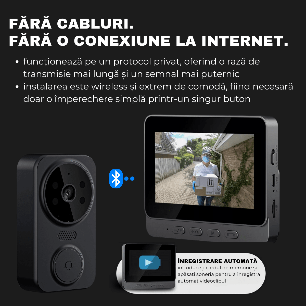 Sonerie Video Inteligenta, Fara Fir, Monitor IPS 4.3 inch, Comunicare bidirectionala, Night Vision, easyCTRL®smarrt.rosonerie videoeasyCTRL