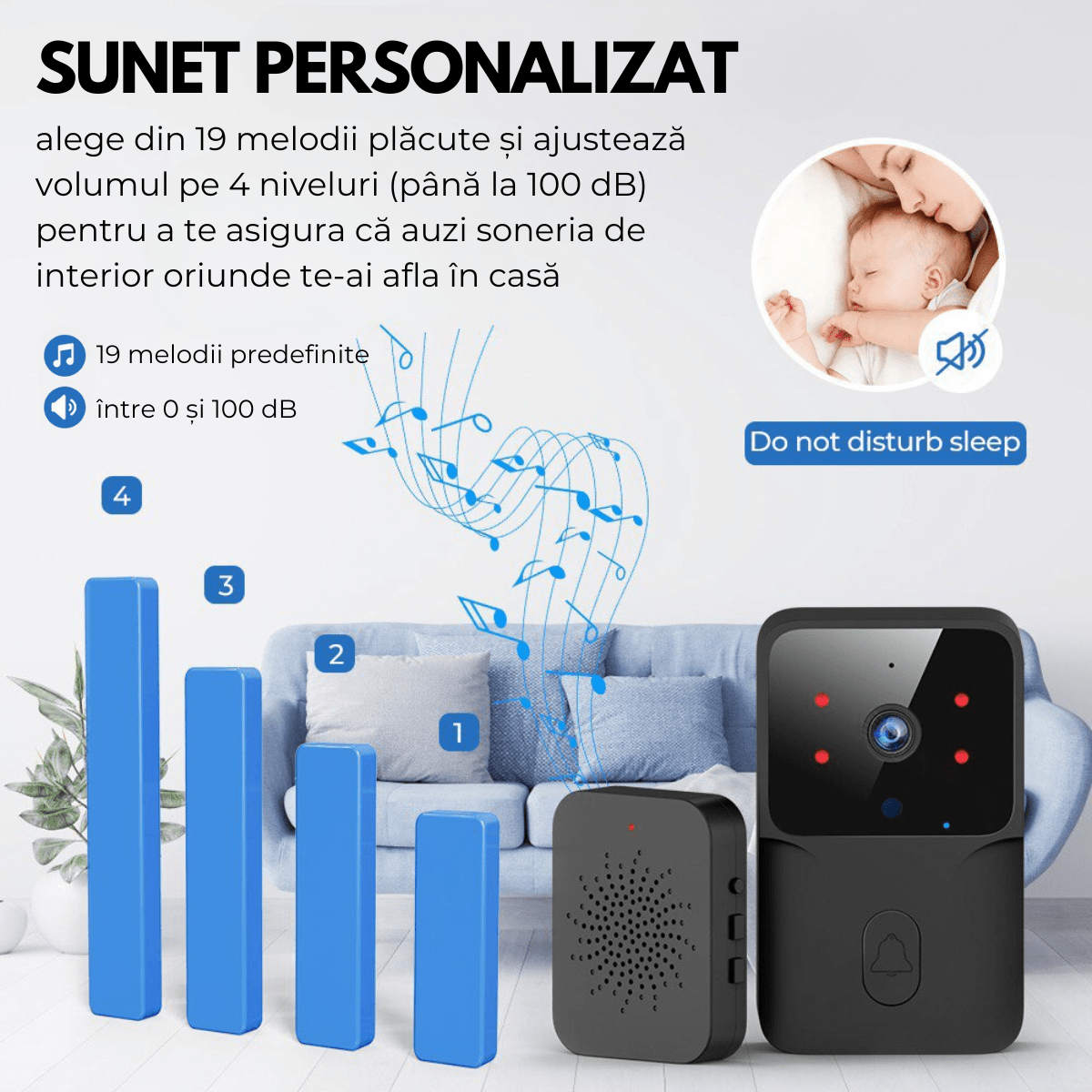 Sonerie Video Inteligenta, Fara Fir Wireless, Comunicare bidirectionala, Control de la distanta prin Aplicatie, Sonerie interior, Baterie Reincarcabila, 75°, Night Vision, easyCTRL®smarrt.rosonerie videoeasyCTRL