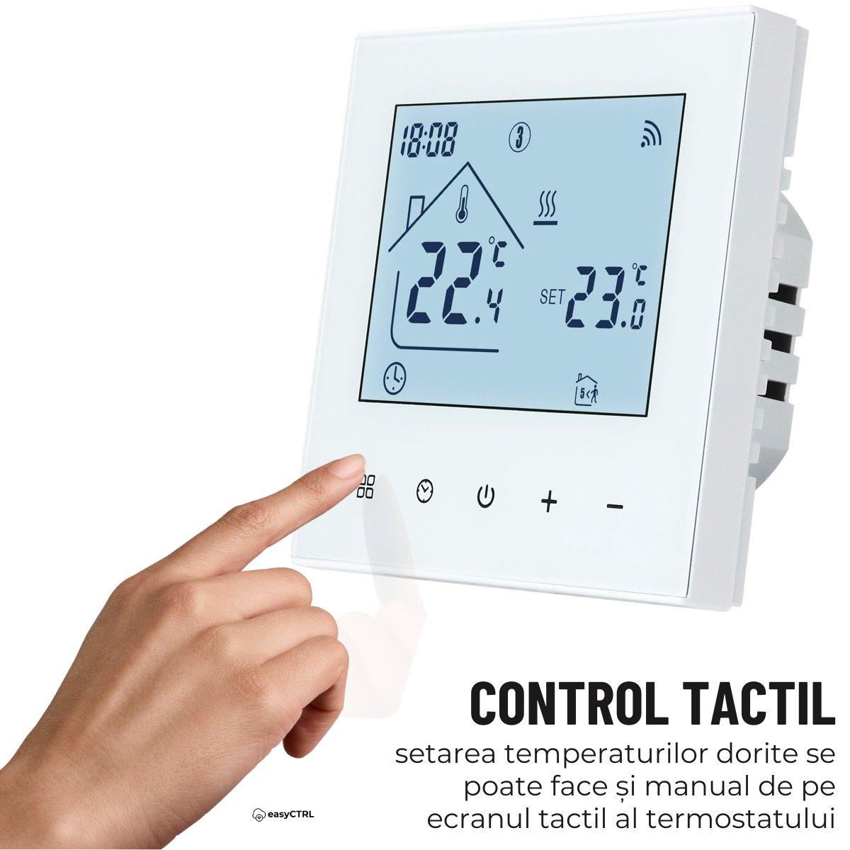 Termostat inteligent Wi-Fi pentru centrala termica, Smart Life / Tuya APP, Control vocal, Alb, easyCTRL®smarrt.roeasyCTRL
