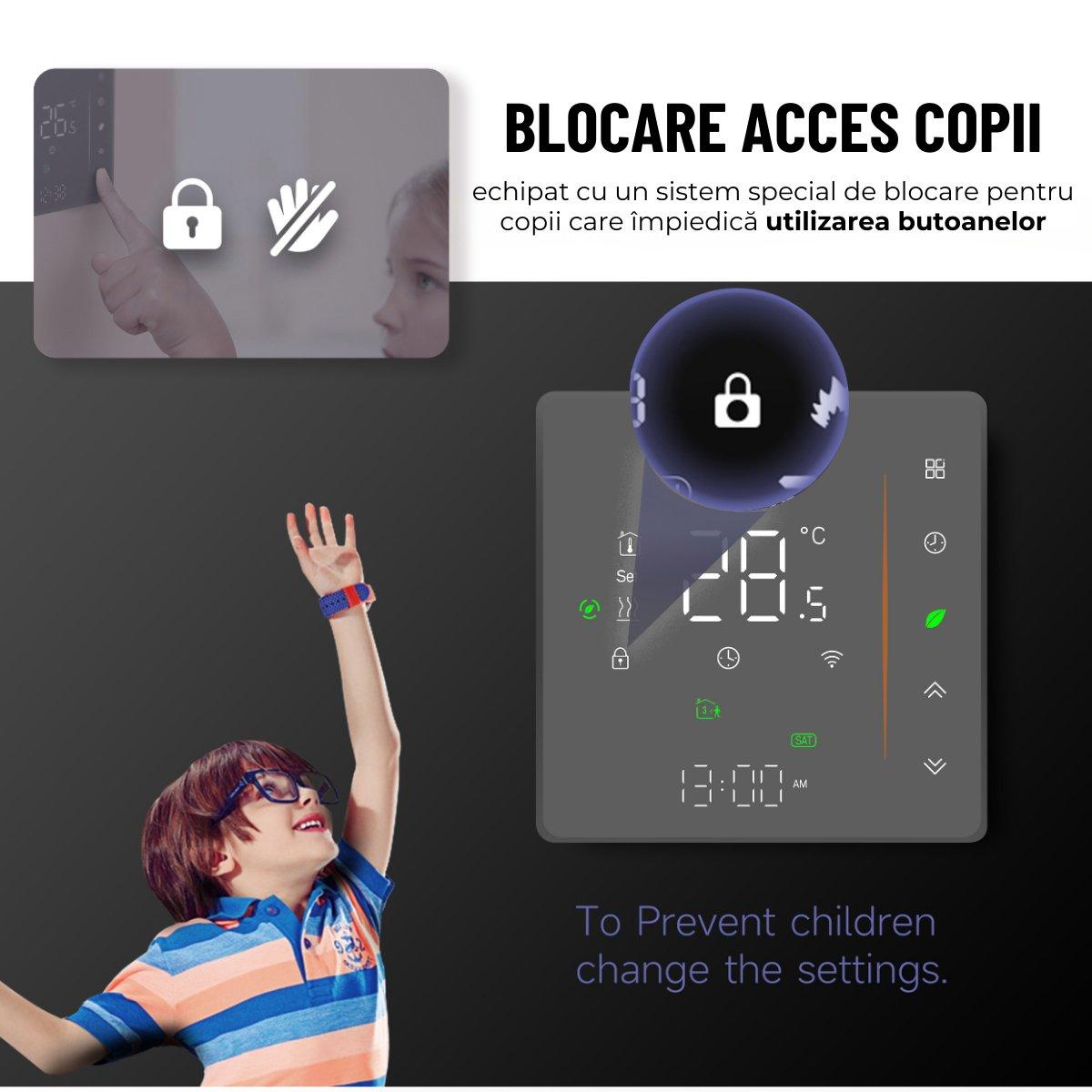 Termostat inteligent Wi-Fi pentru centrala termica, Smart Life / Tuya APP, Control vocal, Negru, easyCTRL®smarrt.roeasyCTRL