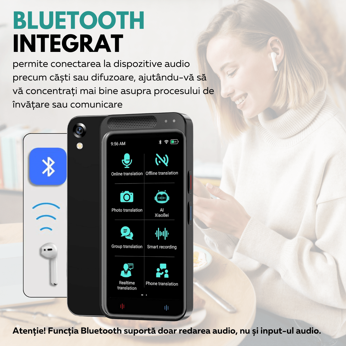 Traducator Inteligent M3 Pro, Asistent AI, Bluetooth, 139+ Limbi, Traducere Vocala, Traducere Foto, Traducere Inregistrari, Ecran tactil 4.1 inch, Schimb Valutar, 8GB, easyCTRL®smarrt.rotraducatoreasyCTRL