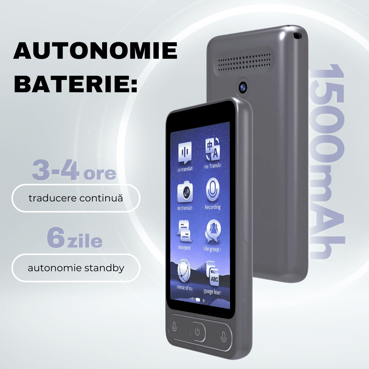 Traducator M3 cu Inteligenta Artificiala (AI), Ecran tactil 3.97 inch, Traducere vocala, Reportofon, Dictionar, 138 Limbi, easyCTRL®smarrt.rotraducatoreasyCTRL