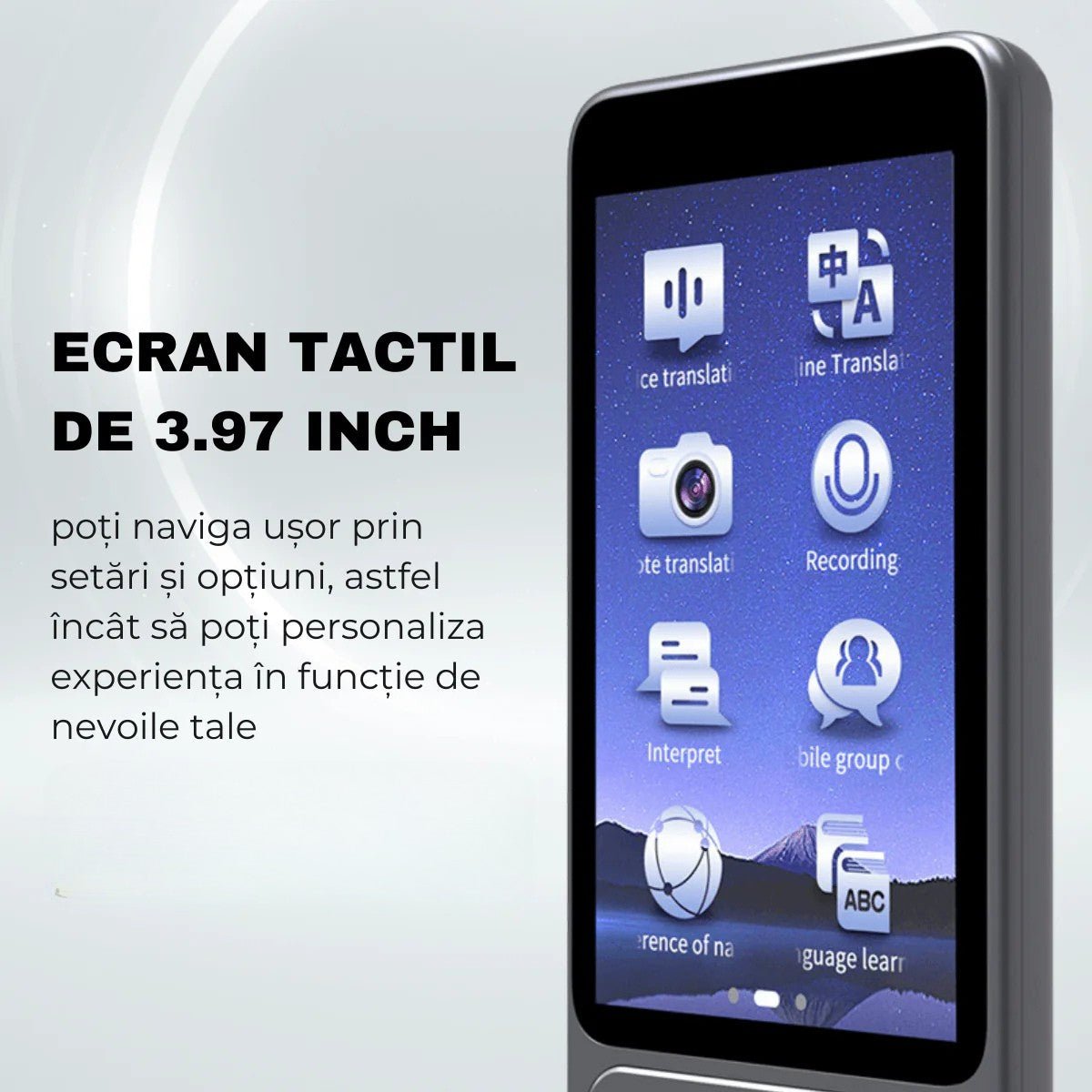Traducator M3 cu Inteligenta Artificiala (AI), Ecran tactil 3.97 inch, Traducere vocala, Reportofon, Dictionar, 138 Limbi, easyCTRL®smarrt.rotraducatoreasyCTRL