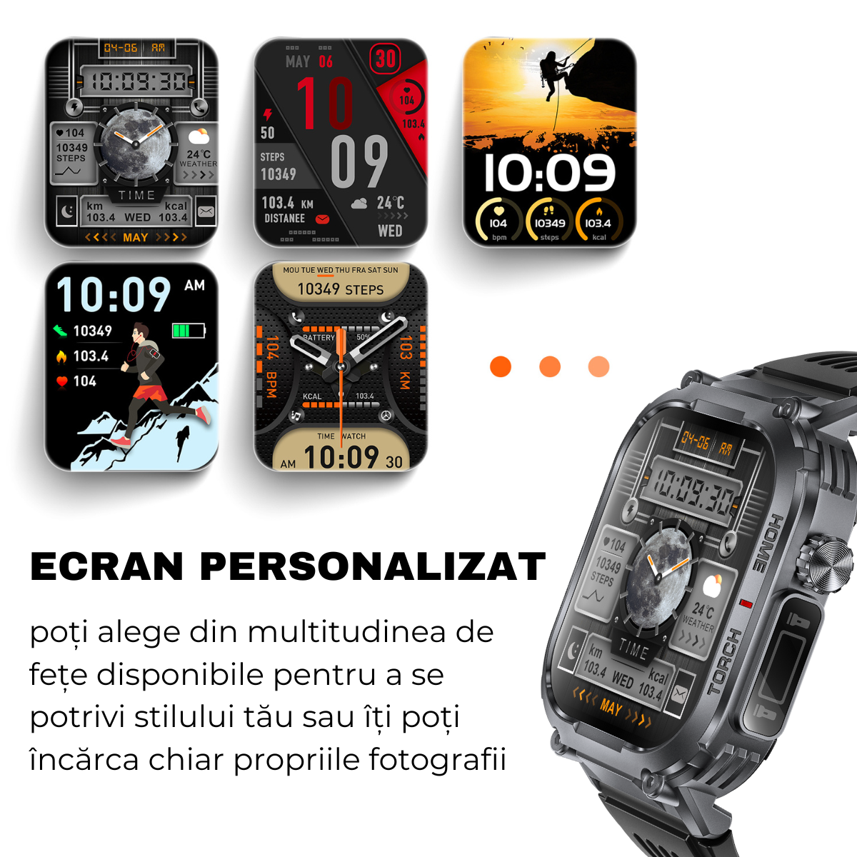 Ceas smartwatch, Ecran HD 2.02", Busola, Lanterna, Apel Bluetooth, AI Asistent Vocal, Multi Sport, Monitorizare Sanatate, easyCTRL®