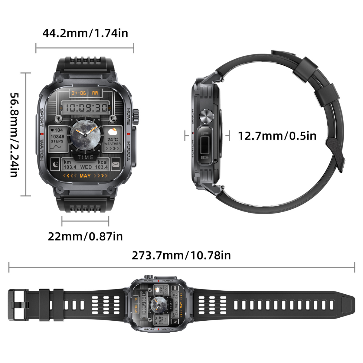 Smartwatch, HD Screen 2.02", Compass, Flashlight, Bluetooth Call, AI Voice Assistant, Multi Sports, Health Monitoring, easyCTRL® 