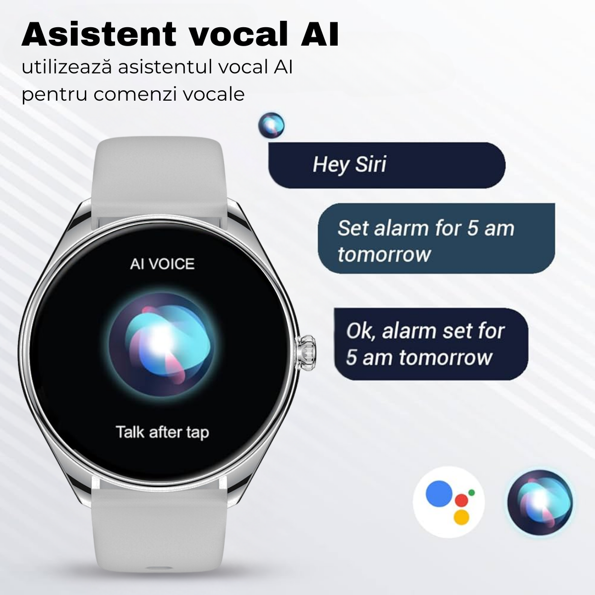 Unisex smartwatch, 1.43" AMOLED Screen, 6.8mm Ultra-Thin, Bluetooth Call, AI Voice Assistant, Multi Sports, Health Monitoring, easyCTRL®, Silver 