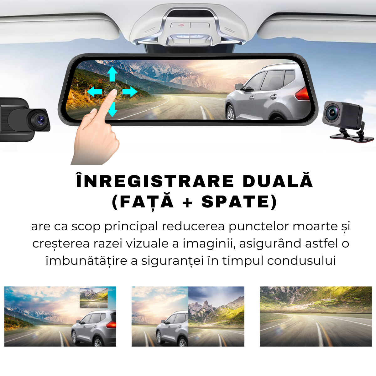 Camera Auto DVR Oglinda Retrovizoare, Fata/Spate, Touch Screen 10", Full HD, Unghi 170°, Mod Parcare, Senzor Miscare, G-Senzor, Camera Marsarier, easyCTRL®