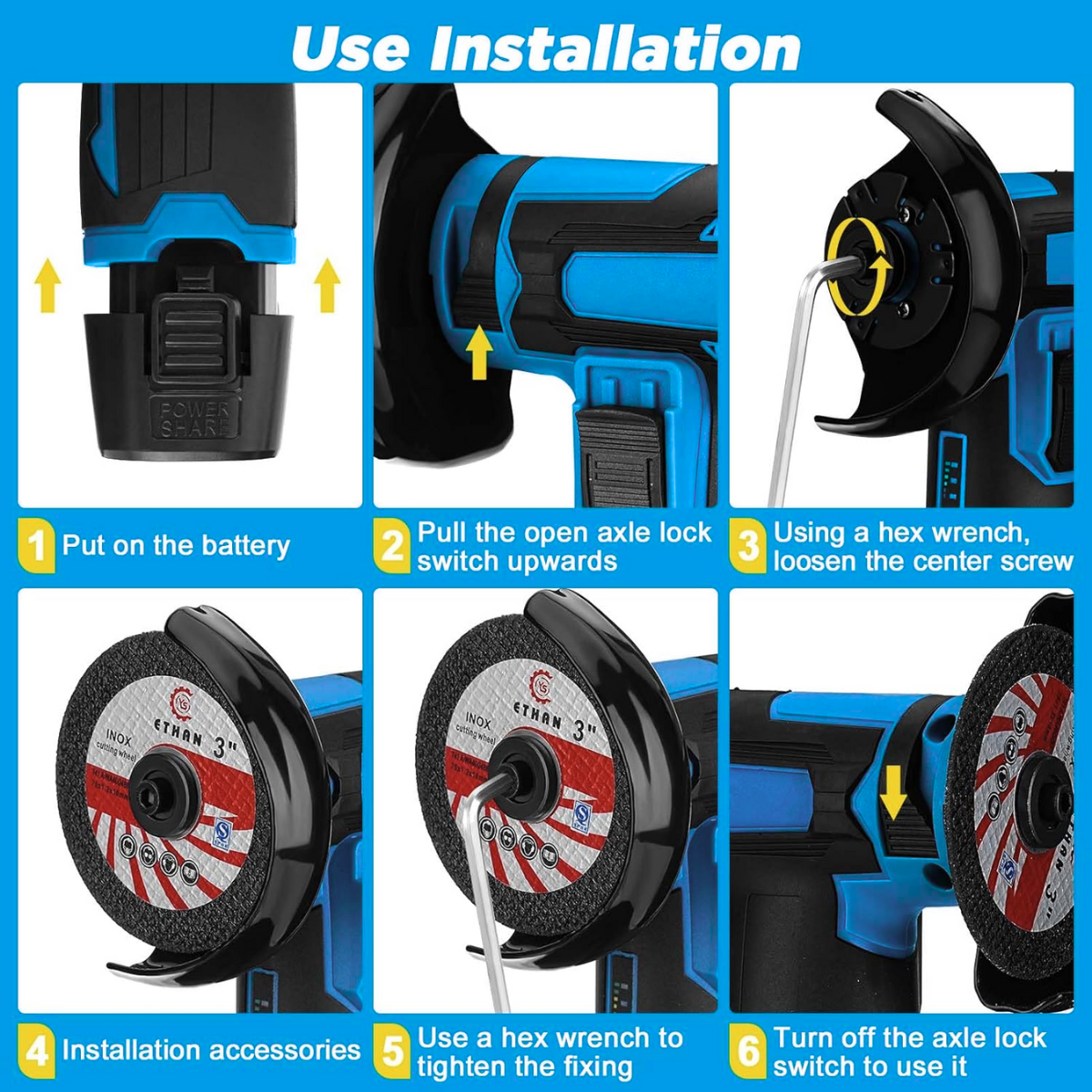 Mini Flex si Polizor Cu Baterie, 2 Acumulatori 36V, 19500 rpm, 2 discuri 76mm, Albastru/Negru