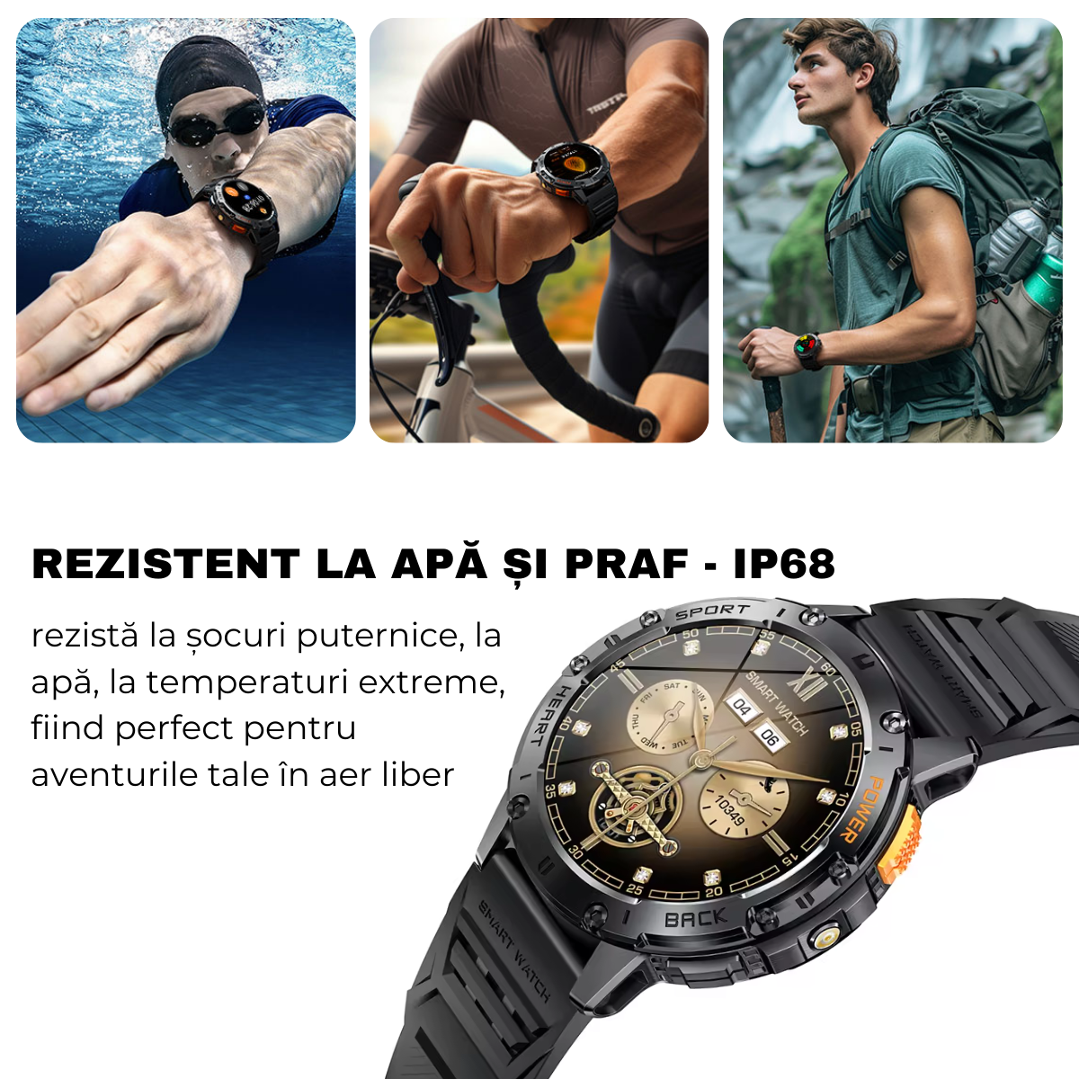 Ceas smartwatch, Ecran AMOLED 1.43", Rezistent la apa, Monitorizare oxigen, Ritm cardiac, Somn, Apel Bluetooth, Notificari mesaje, AI Asistent Vocal, Lanterna, easyCTRL®