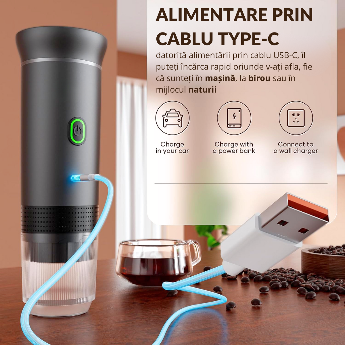 Espressor Portabil 3 in 1, Capsule Nespresso, Nescafe Dolce Gusto, Cafea macinata, 20 bar, 72W, Baterie 7500mAh, Argintiu, easyCTRL®