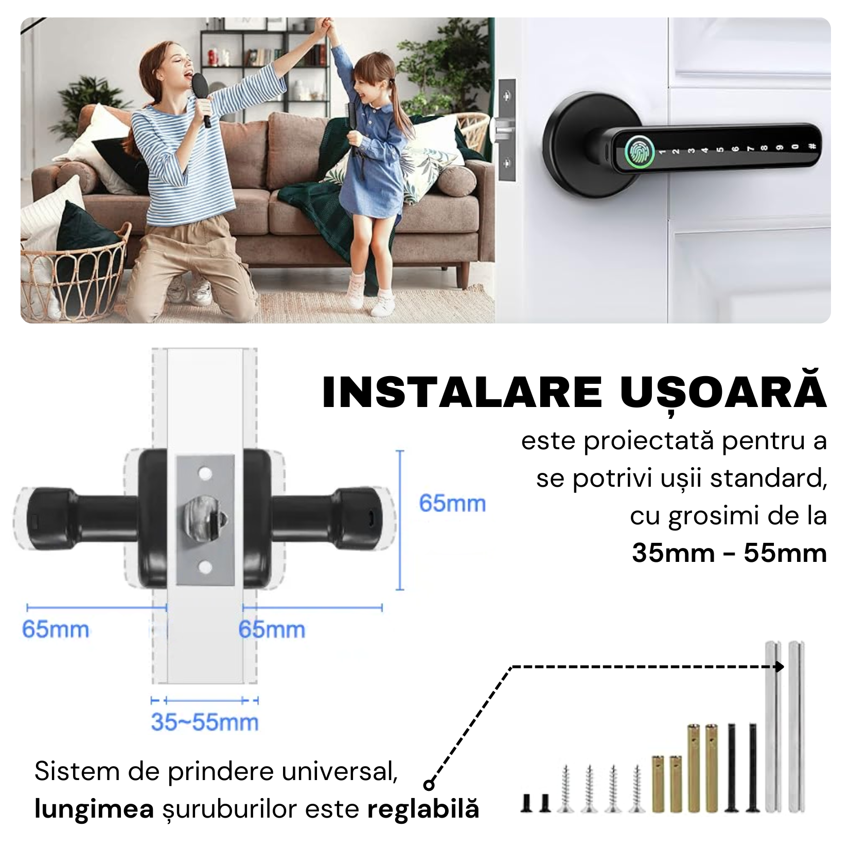 Yala Smart Lock, Tuya App Access, Fingerprint, Card, Temporary and Permanent Passwords, Key, easyCTRL® 