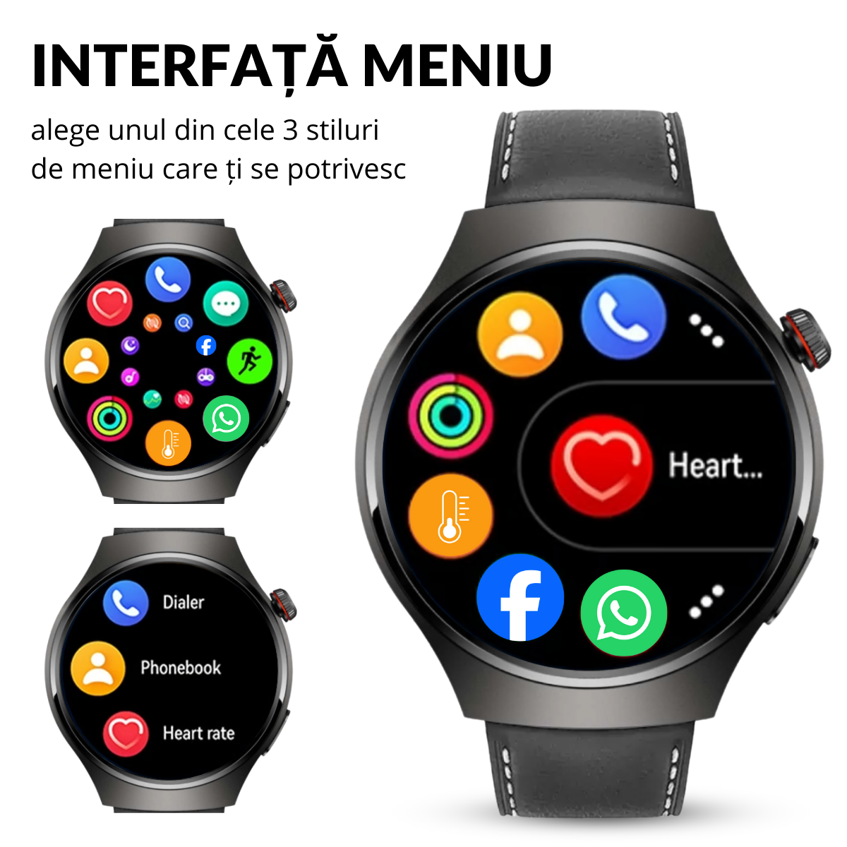 Set Smartwatch Barbati + 7 Curele, Quick Release, Ecran LCD 1.52", Control Tactil, Apel Bluetooth, Multi Sport, Monitorizare Sanatate, easyCTRL®