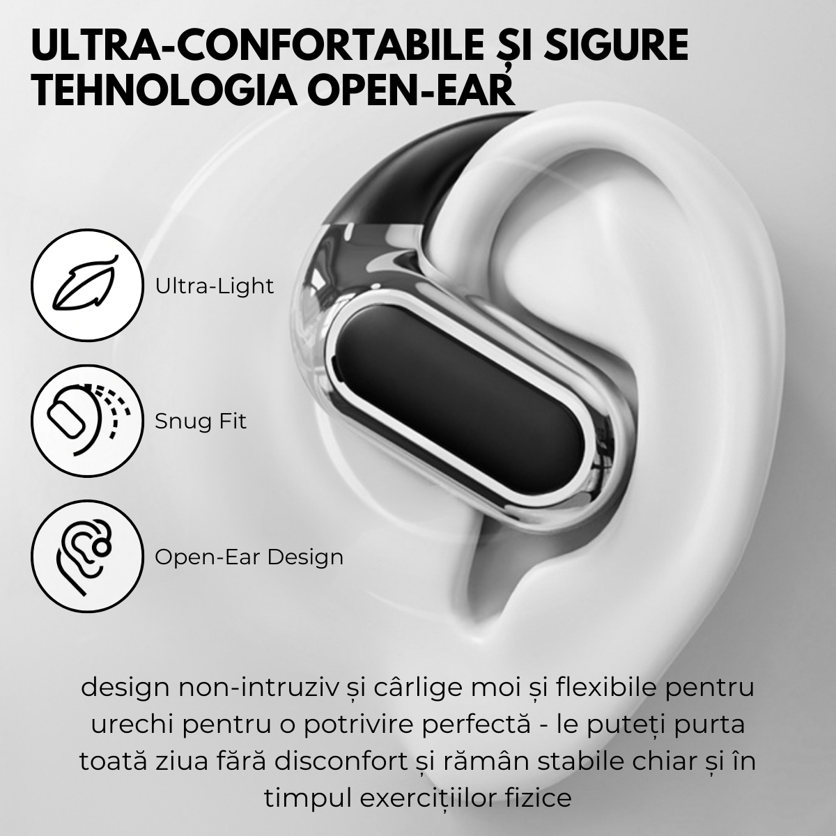 Casti cu Traducator pentru Conversatii in timp real, Open-Ear, 144 Limbi, Traducere Foto, Bluetooth 5.4, Control tactil, Carcasa de incarcare, V80, Negru, easyCTRL®