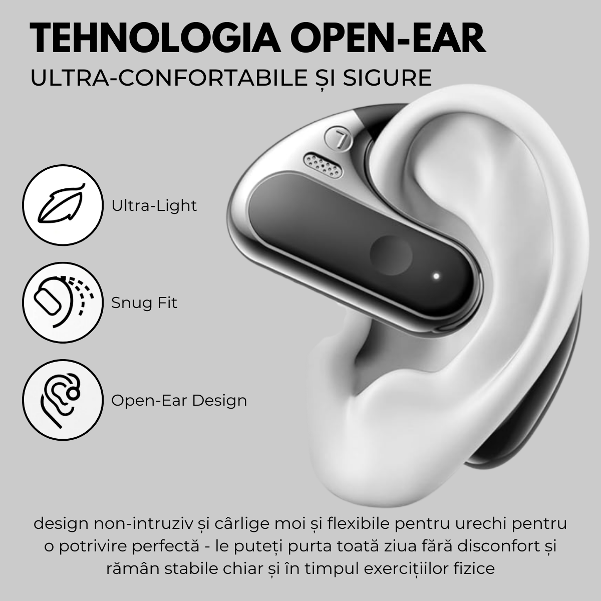 Casti cu Traducator pentru Conversatii in timp real, Constructie Metal, Open-Ear, 144 Limbi, Traducere Foto, Bluetooth 5.4, Control tactil, Carcasa de incarcare, S10, easyCTRL®