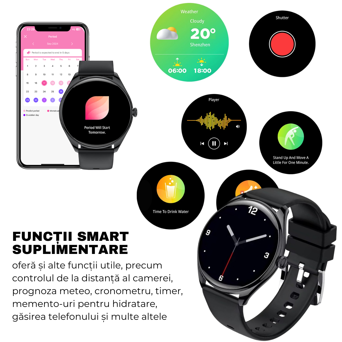 Unisex smartwatch, 1.43" AMOLED Screen, 6.8mm Ultra-Thin, Bluetooth Call, AI Voice Assistant, Multi Sports, Health Monitoring, easyCTRL® 