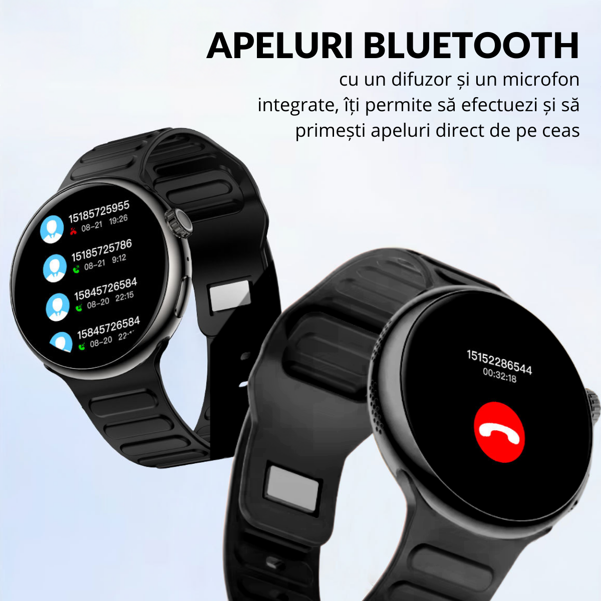 Ceas smartwatch de dama, Ecran Tactil LCD 1.46", Control prin Gesturi, Apel Bluetooth, Multi Sport, Monitorizare Sanatate, Negru, easyCTRL®