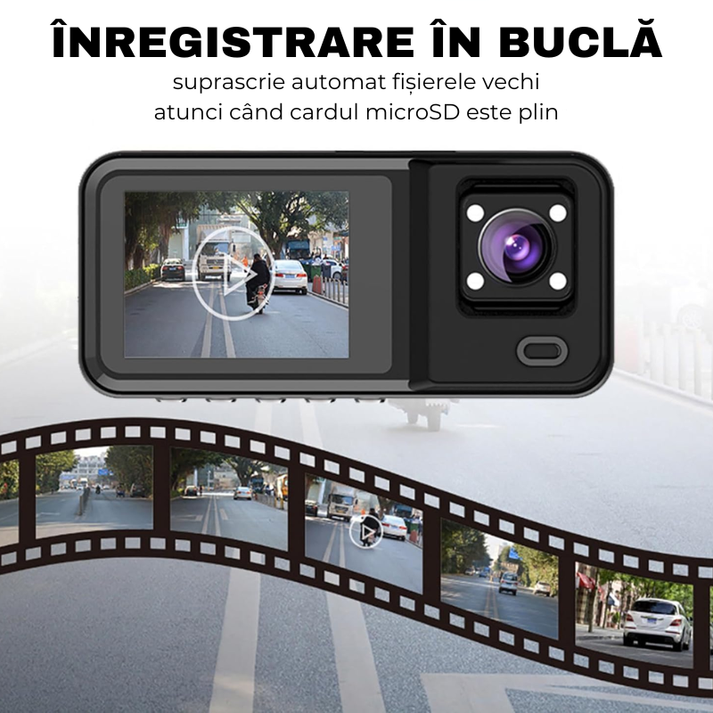 Camera Auto tripla de bord, Frontala / Interioara / Marsarier, DVR, Wi-Fi, Full HD, Night Vision, Unghi 170°, Mod Parcare, Senzor Miscare, Display 2", G-Senzor, Aplicatie dedicata, A98, easyCTRL®