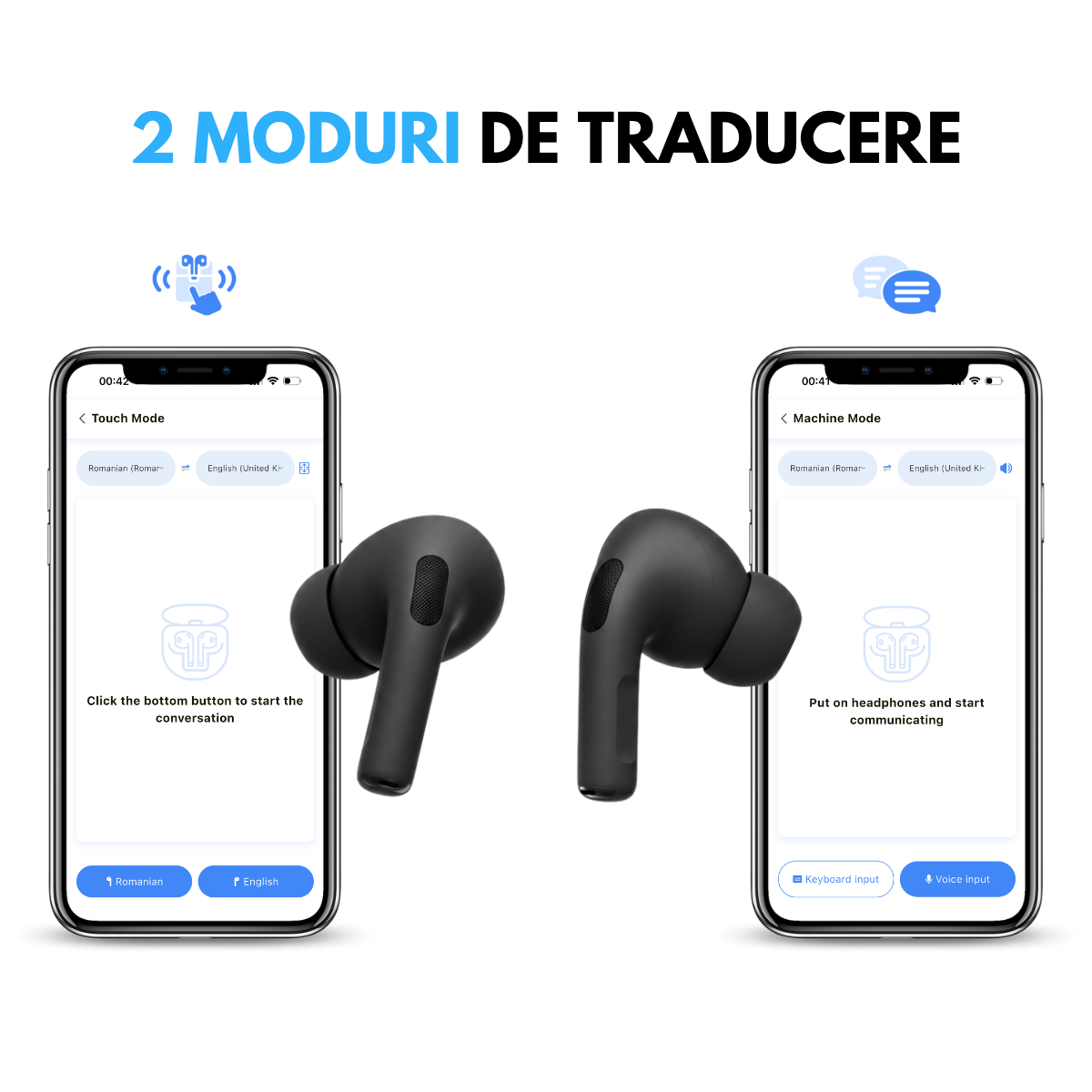 Casti cu Traducator pentru Conversatii in timp real, 151 Limbi Straine, Dialecte, Carcasa incarcare cu Touch Screen, Bluetooth 5.4, Control tactil, A9pro, Negru, easyCTRL®