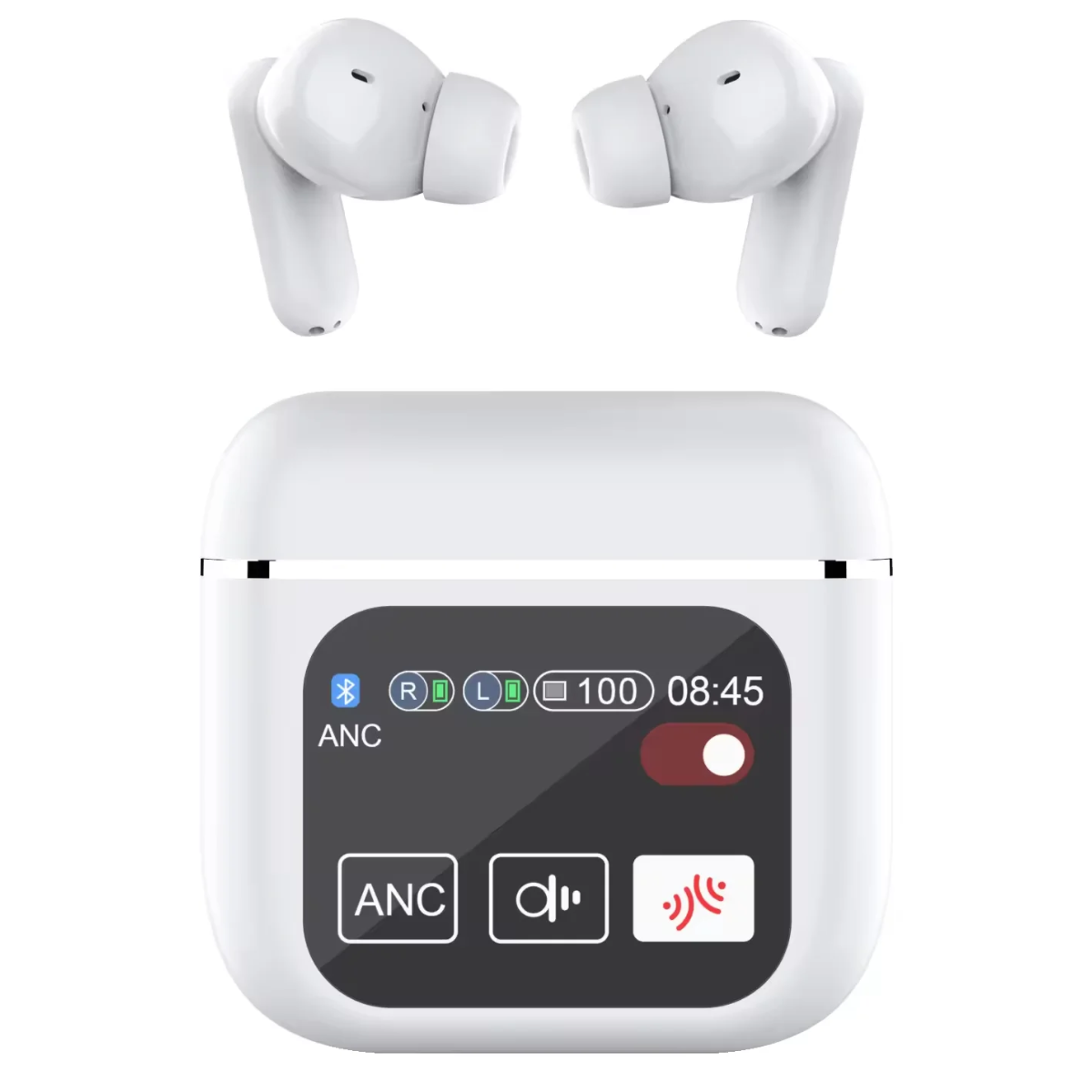 Casti Wireless In Ear, Carcasa cu Touch Screen, Bluetooth 5.4, Control Tactil, Anulare Zgomot ANC + ENC, Alb, easyCTRL®