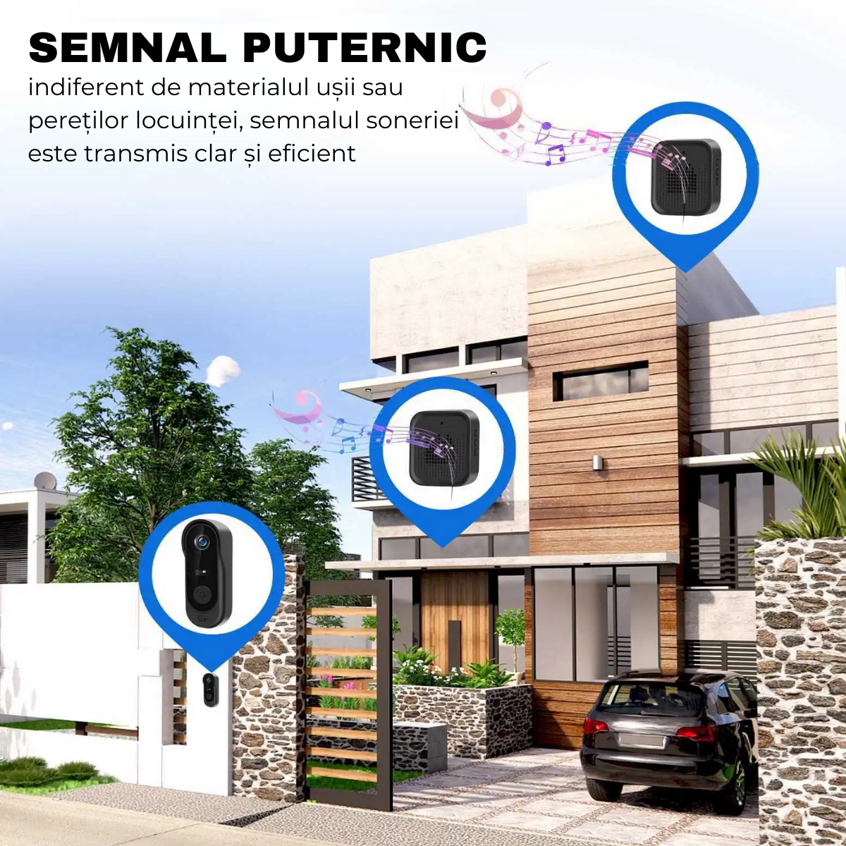 Intelligent Video Doorbell, Wireless, IP65, Bidirectional Communication, Remote Control via Tuya Smart APP, Indoor Doorbell, 125°, Night Vision, easyCTRL® 