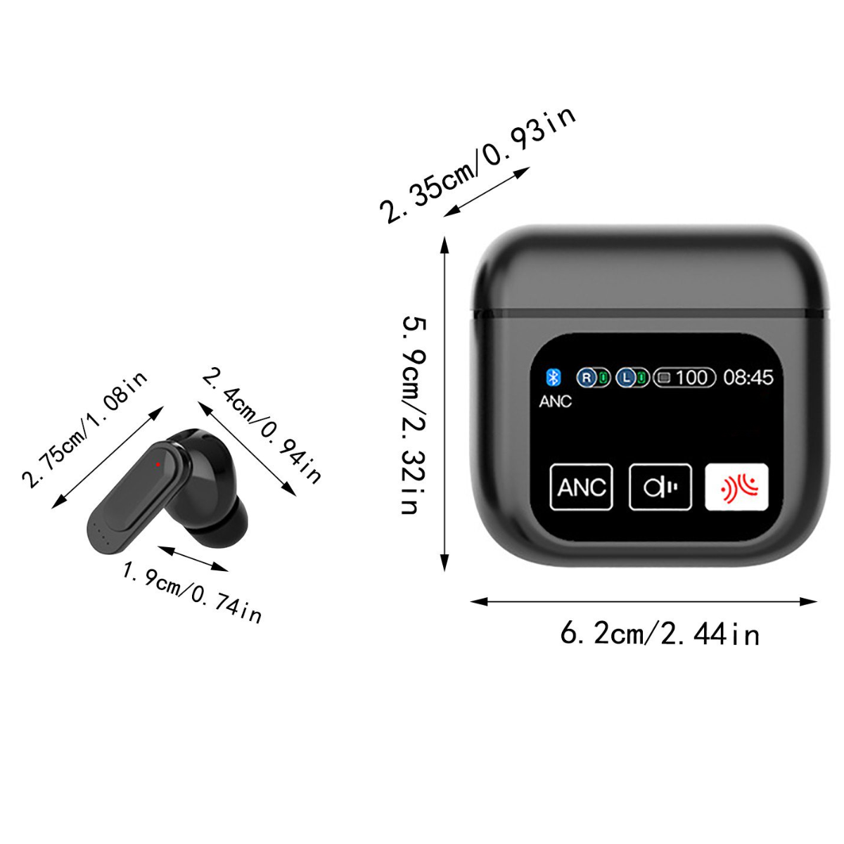 Casti Wireless In Ear, Carcasa cu Touch Screen, Bluetooth 5.4, Control Tactil, Anulare Zgomot ANC + ENC, easyCTRL®, Negru