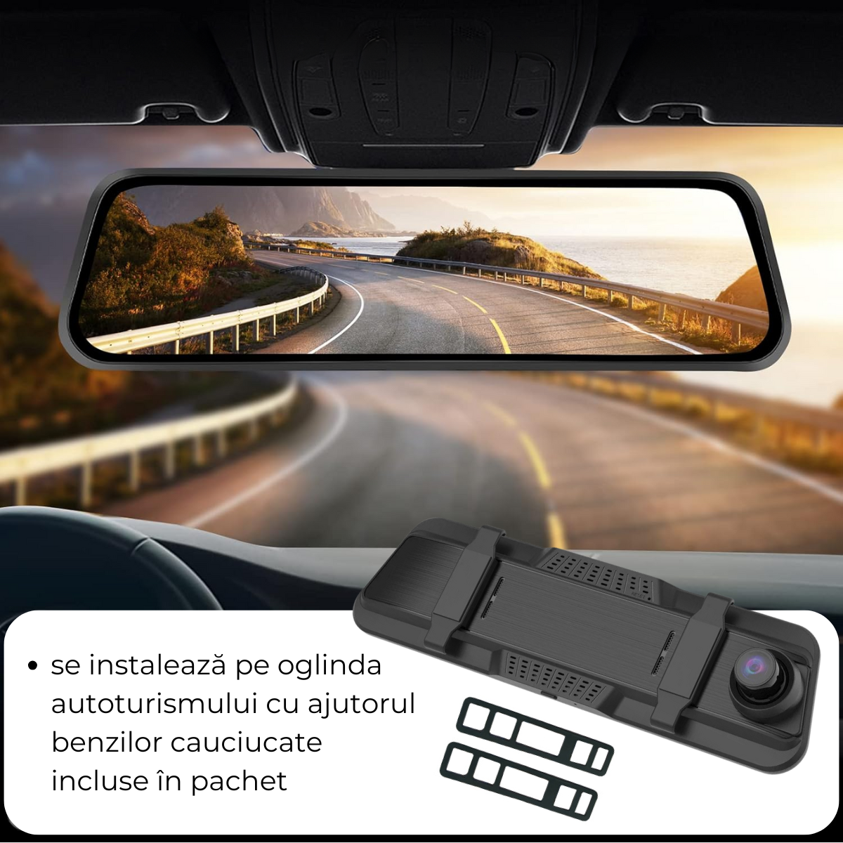 Camera Auto DVR Oglinda Retrovizoare, Fata/Spate, Touch Screen 10", Full HD, Unghi 170°, Mod Parcare, Senzor Miscare, G-Senzor, Camera Marsarier, easyCTRL®