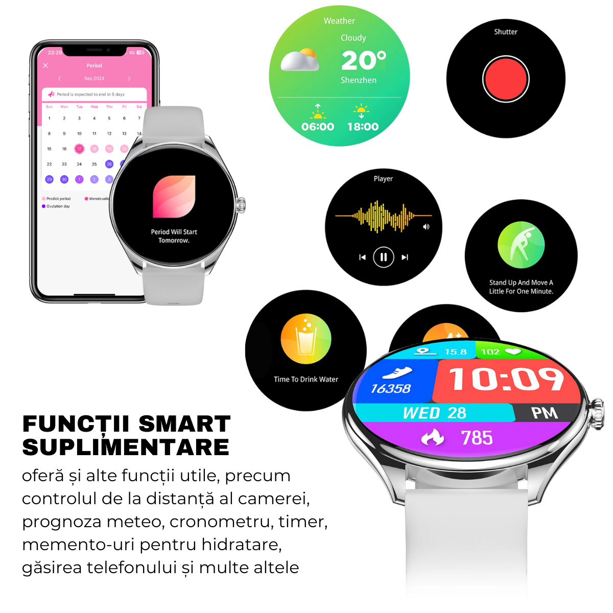 Unisex smartwatch, 1.43" AMOLED Screen, 6.8mm Ultra-Thin, Bluetooth Call, AI Voice Assistant, Multi Sports, Health Monitoring, easyCTRL®, Silver 