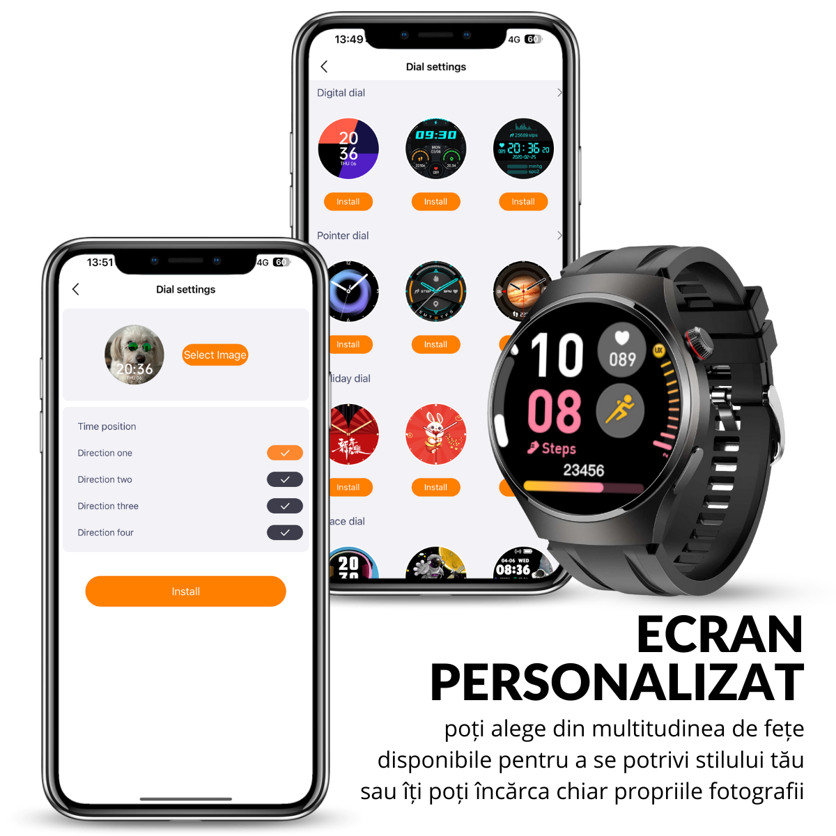 Set Smartwatch Barbati + 7 Curele, Quick Release, Ecran LCD 1.52", Control Tactil, Apel Bluetooth, Multi Sport, Monitorizare Sanatate, easyCTRL®