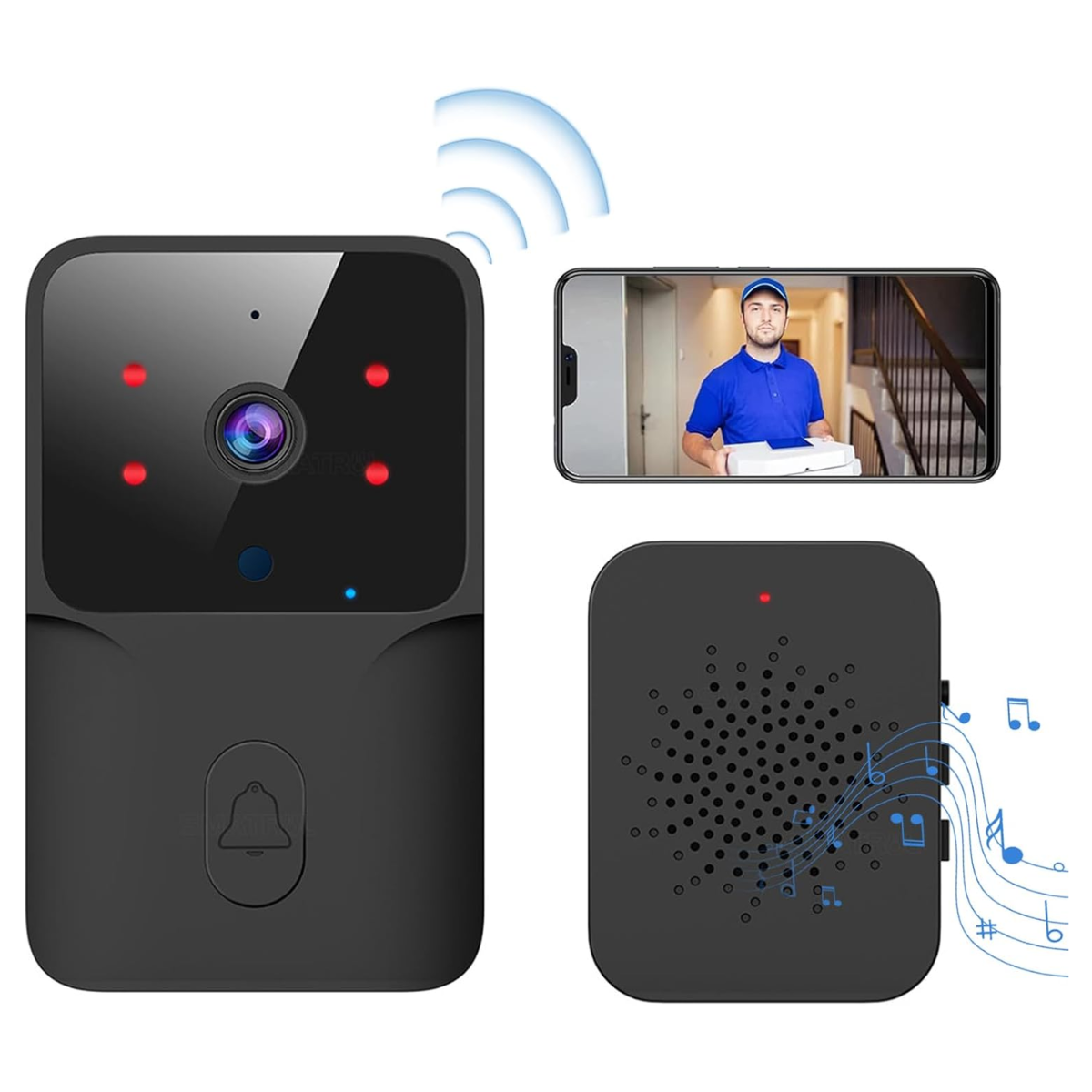 Sonerie Video Inteligenta, Fara Fir Wireless, Comunicare bidirectionala, Control de la distanta prin Aplicatie, Sonerie interior, Baterie Reincarcabila, 75°, Night Vision, easyCTRL®