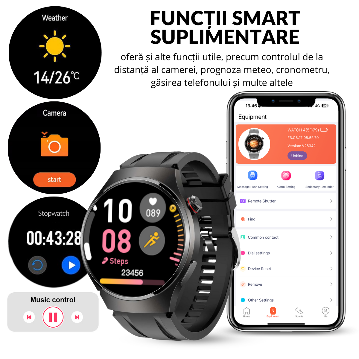 Set Smartwatch Barbati + 7 Curele, Quick Release, Ecran LCD 1.52", Control Tactil, Apel Bluetooth, Multi Sport, Monitorizare Sanatate, easyCTRL®