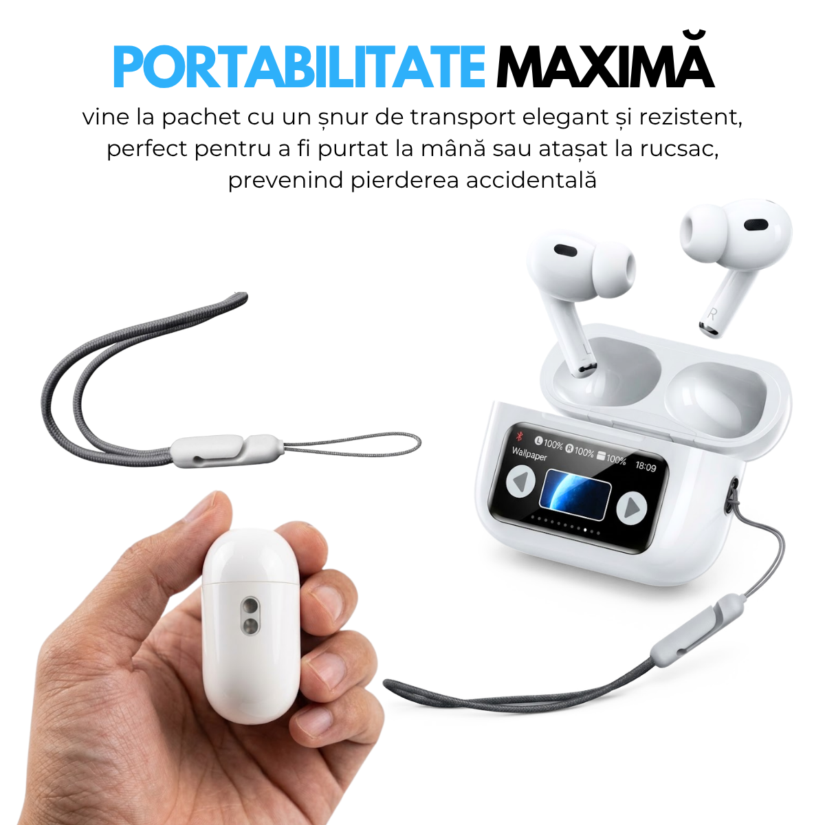 Casti cu Traducator pentru Conversatii in timp real, 151 Limbi Straine, Dialecte, Carcasa incarcare cu Touch Screen, Bluetooth 5.4, Control tactil, A9pro, easyCTRL®