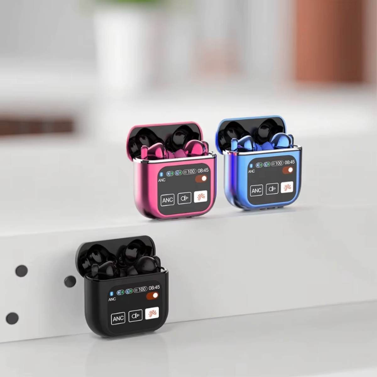 Casti Wireless In Ear, Carcasa cu Touch Screen, Bluetooth 5.4, Control Tactil, Anulare Zgomot ANC + ENC, Mov, easyCTRL®