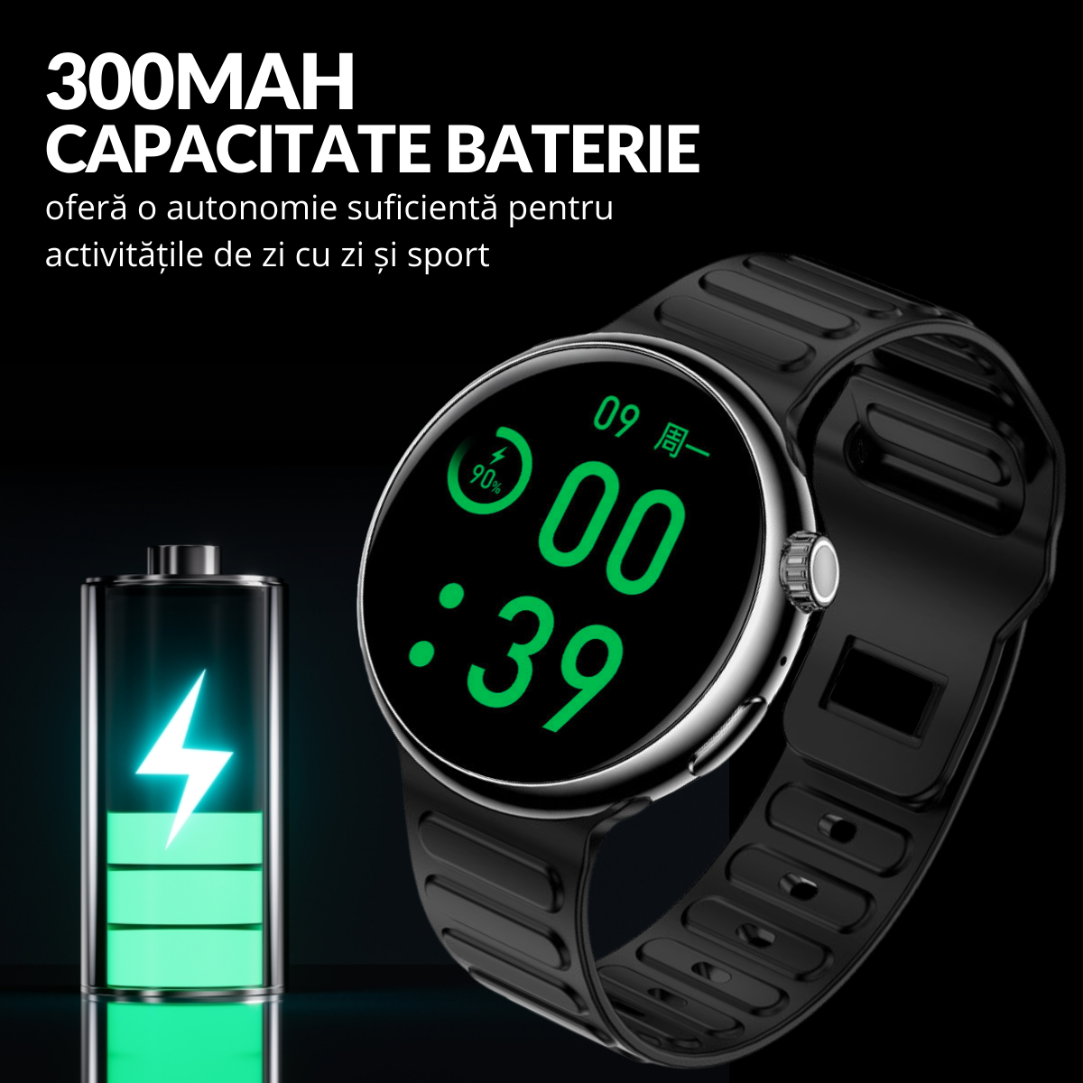 Ceas smartwatch de dama, Ecran Tactil LCD 1.46", Control prin Gesturi, Apel Bluetooth, Multi Sport, Monitorizare Sanatate, Negru, easyCTRL®