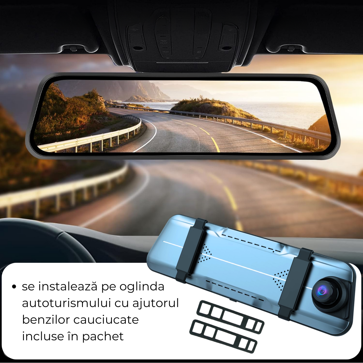 Camera Auto DVR Oglinda Retrovizoare, Fata/Spate, Wi-Fi, Touch Screen 9.66", Full HD, Unghi 170°, Mod Parcare, Senzor Miscare, G-Senzor, Camera Marsarier, Aplicatie dedicata, easyCTRL®