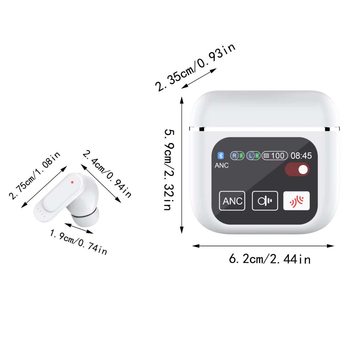 Casti Wireless In Ear, Carcasa cu Touch Screen, Bluetooth 5.4, Control Tactil, Anulare Zgomot ANC + ENC, Alb, easyCTRL®