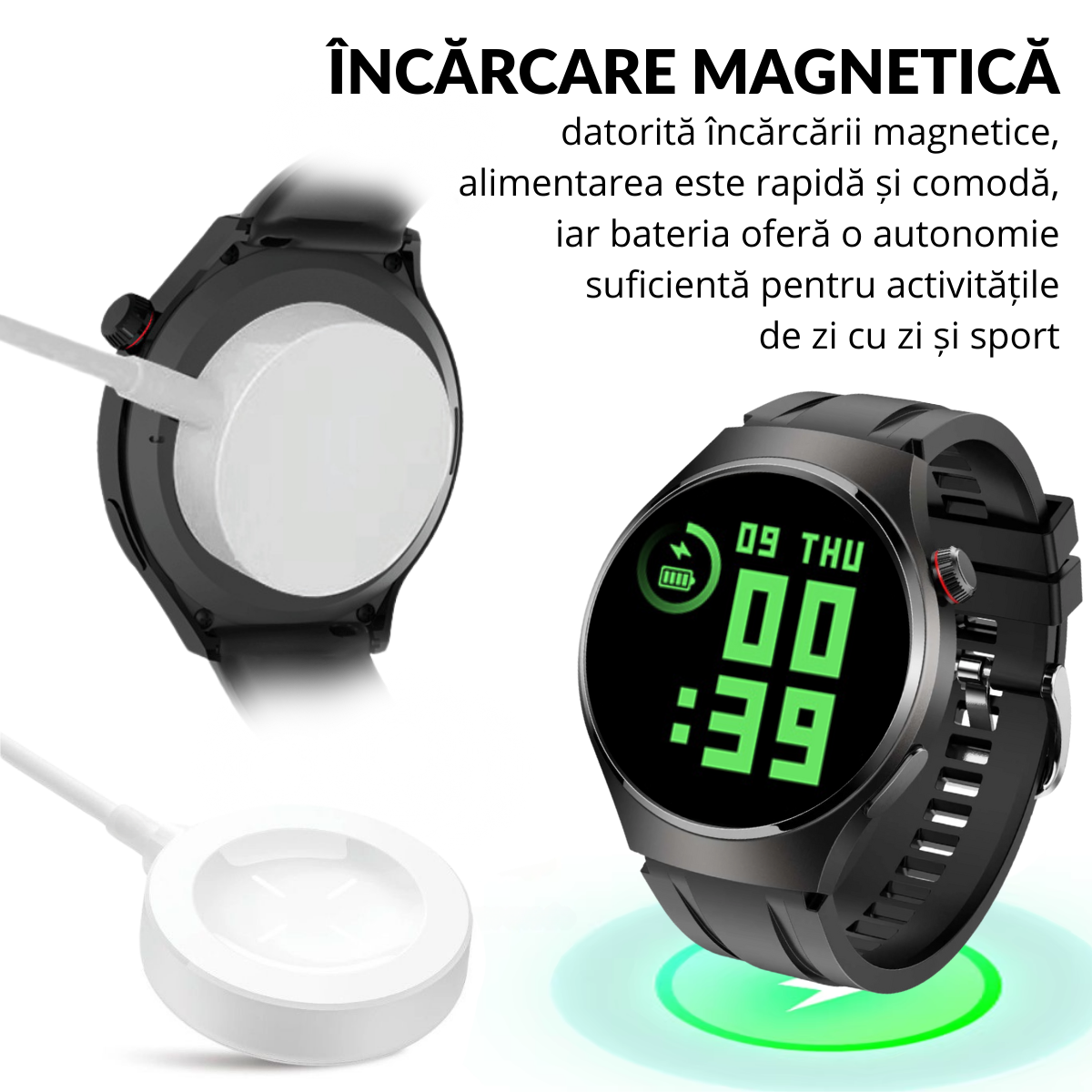 Set Smartwatch Barbati + 7 Curele, Quick Release, Ecran LCD 1.52", Control Tactil, Apel Bluetooth, Multi Sport, Monitorizare Sanatate, easyCTRL®