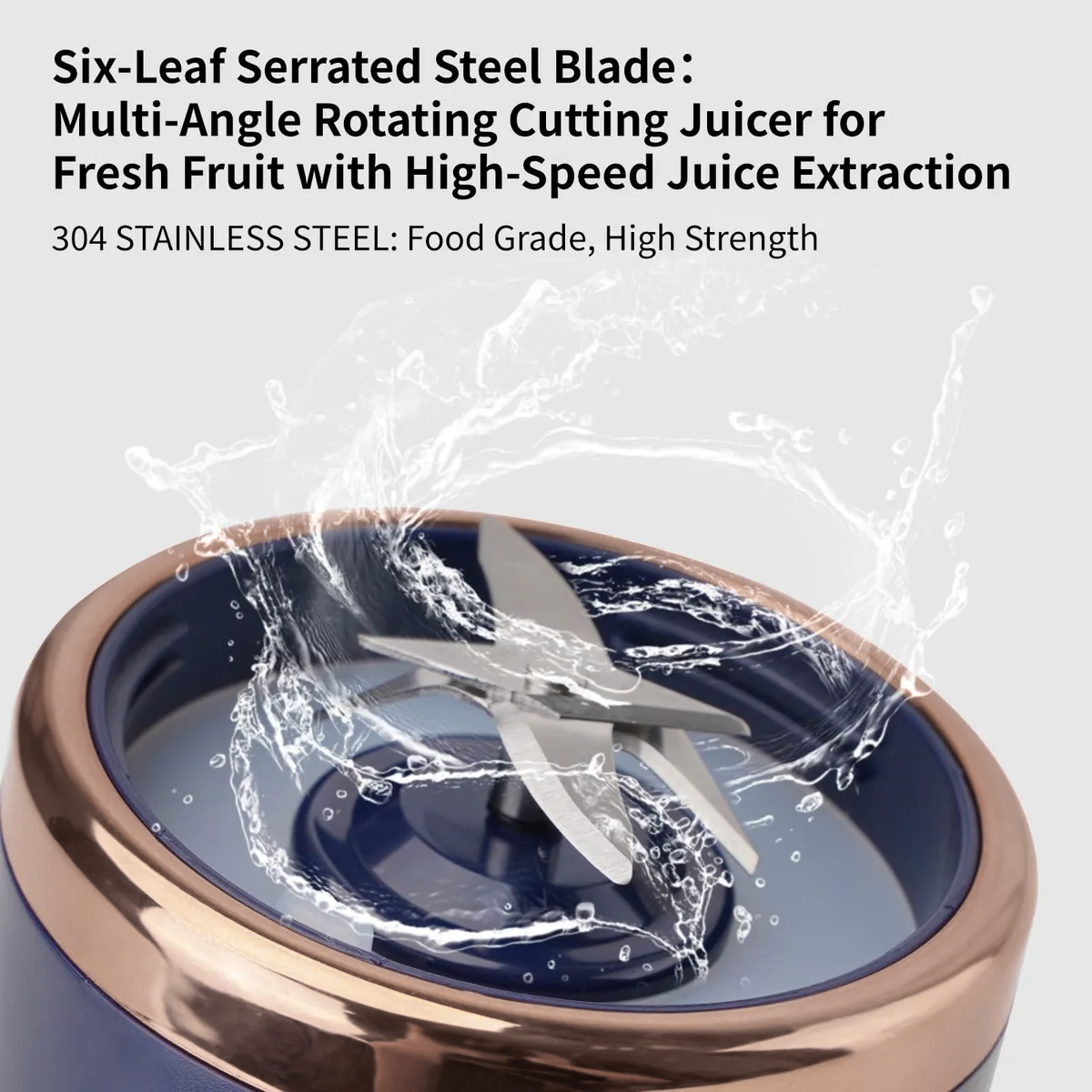 Mini Blender Portabil, 2 Recipiente, 400 ml, 6 Lame 3D, USB-C reincarcabil, 45W, Capac Inclus, Bleumarin, easyCTRL®