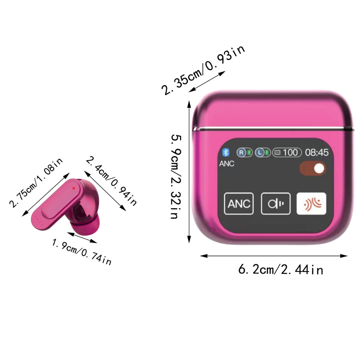 Casti Wireless In Ear, Carcasa cu Touch Screen, Bluetooth 5.4, Control Tactil, Anulare Zgomot ANC + ENC, Mov, easyCTRL®