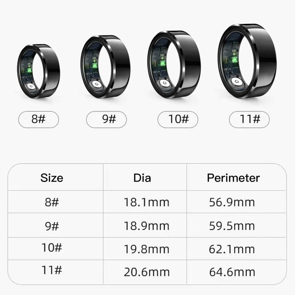 Smart Ring, Bluetooth, Wireless Charging Box, Monitors Pulse, Blood Oxygen, Sleep, Temperature, Blood Pressure, Stress, Calories, Distance, Waterproof IP68, Black, easyCTRL®