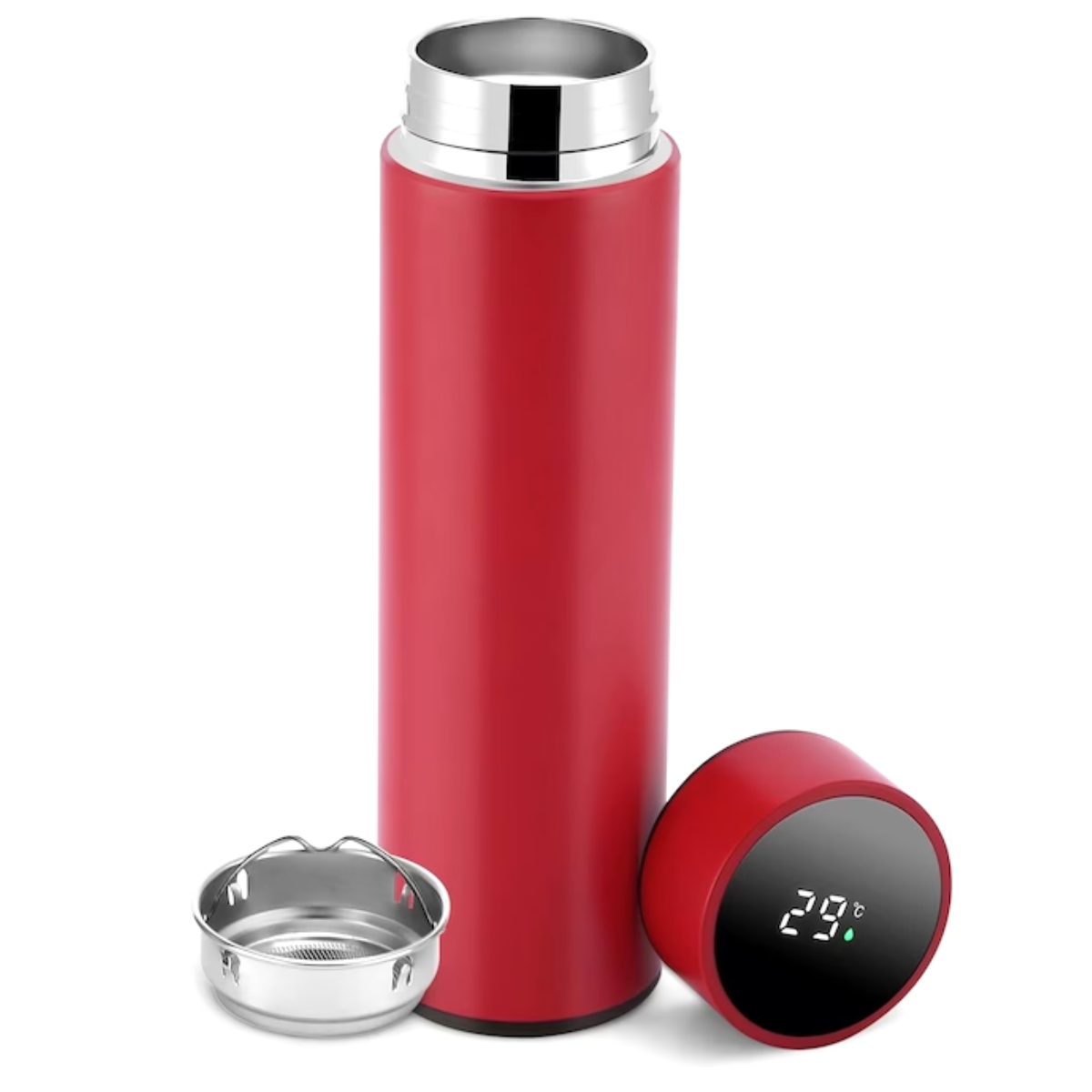 Termos Inteligent cu Afisaj LED Temperatura, Senzor Touchscreen, Infuzor de ceai, 500ml, Otel Inoxidabil, Rosu, easyCTRL®