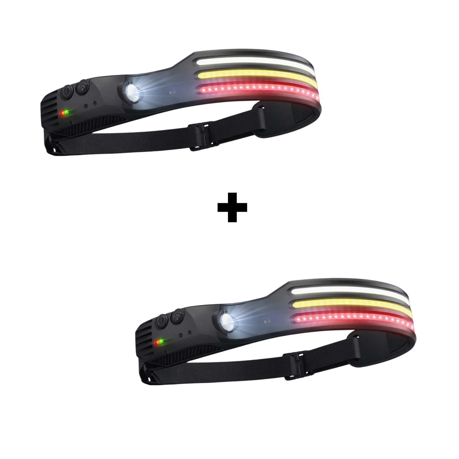 Pachet 1 + 1 Lanterna de Cap Profesionala, Senzor Miscare, 3 Benzi Led COB si XPE, 10 Moduri Iluminare, Lumina Rece/Calda/Rosie, Acumulator reincarcabil 1200mah, Rezistenta la Apa, easyCTRL®