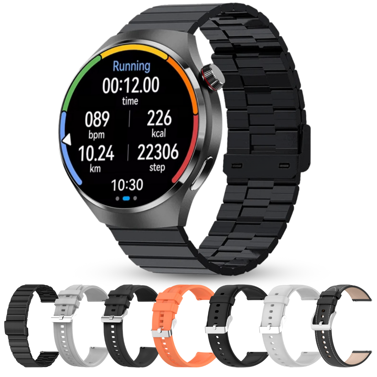 Set Smartwatch Barbati + 7 Curele, Quick Release, Ecran LCD 1.52", Control Tactil, Apel Bluetooth, Multi Sport, Monitorizare Sanatate, easyCTRL®
