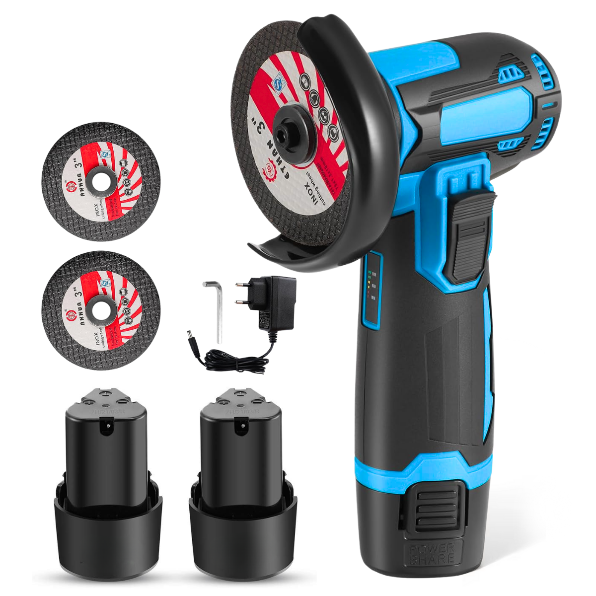 Mini Flex si Polizor Cu Baterie, 2 Acumulatori 36V, 19500 rpm, 2 discuri 76mm, Albastru/Negru