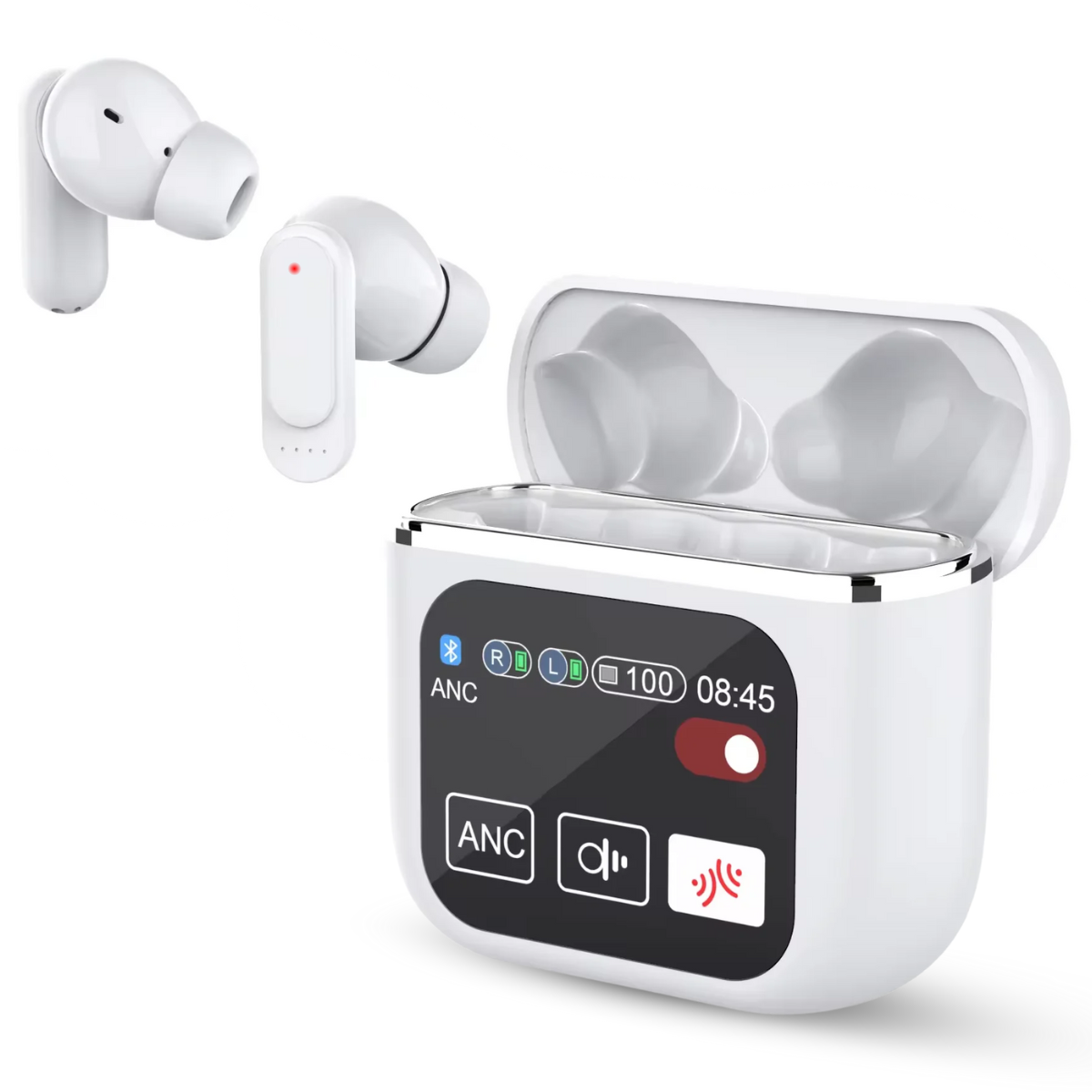 Casti Wireless In Ear, Carcasa cu Touch Screen, Bluetooth 5.4, Control Tactil, Anulare Zgomot ANC + ENC, Alb, easyCTRL®