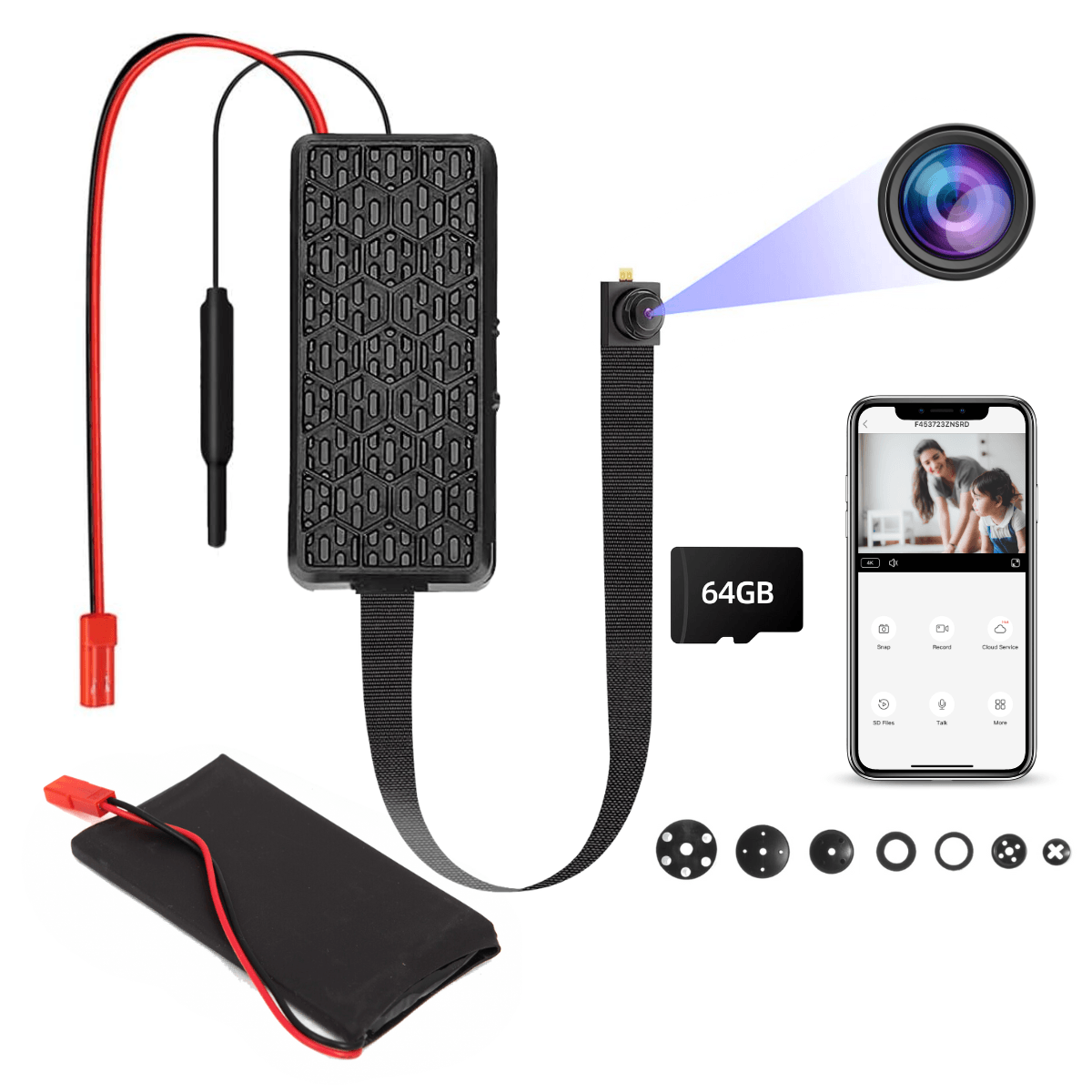 Modul Mini Camera Spion, Wi-Fi, Full HD, 64GB, Accesorii Nasturi, Detectare micare, Monitorizare video in timp real, easyCTRL®